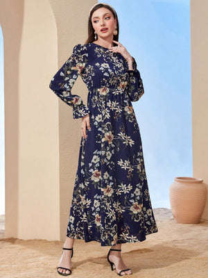 SHEIN Mulvari Floral Print Flare Sleeve Dress - Negative Apparel