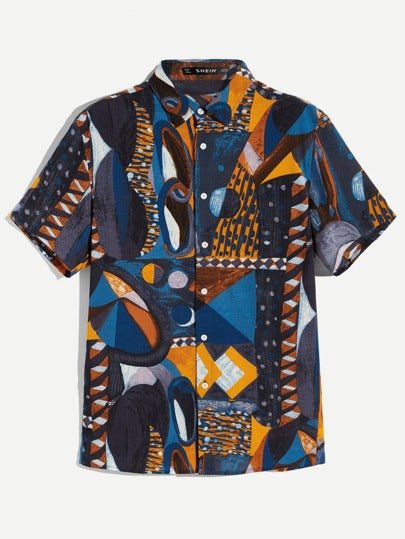 SHEIN Painting Print Short Sleeve Shirt - Negative Apparel