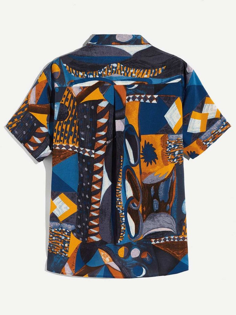 SHEIN Painting Print Short Sleeve Shirt - Negative Apparel