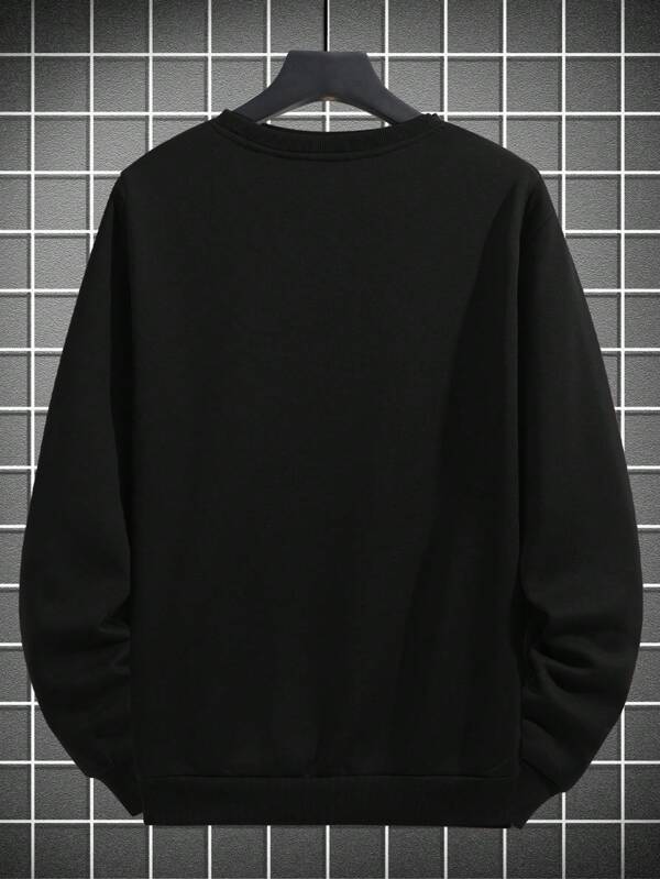 SHEIN Pineapple Print Drop shoulder Black Sweatshirt - Negative Apparel