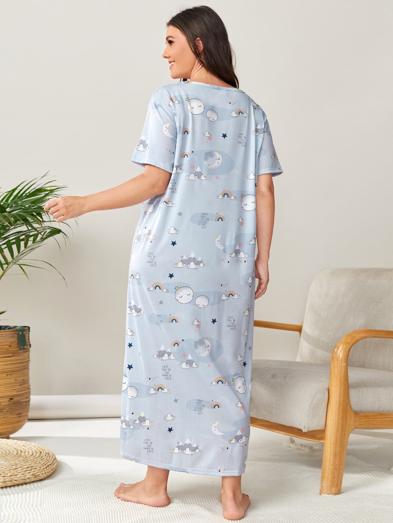 SHEIN Plus Allover Cartoon Graphic Nightdress - Negative Apparel