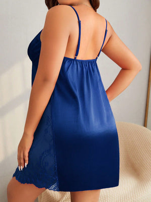 SHEIN Plus Contrast Lace Satin Cami Nightdress - Negative Apparel