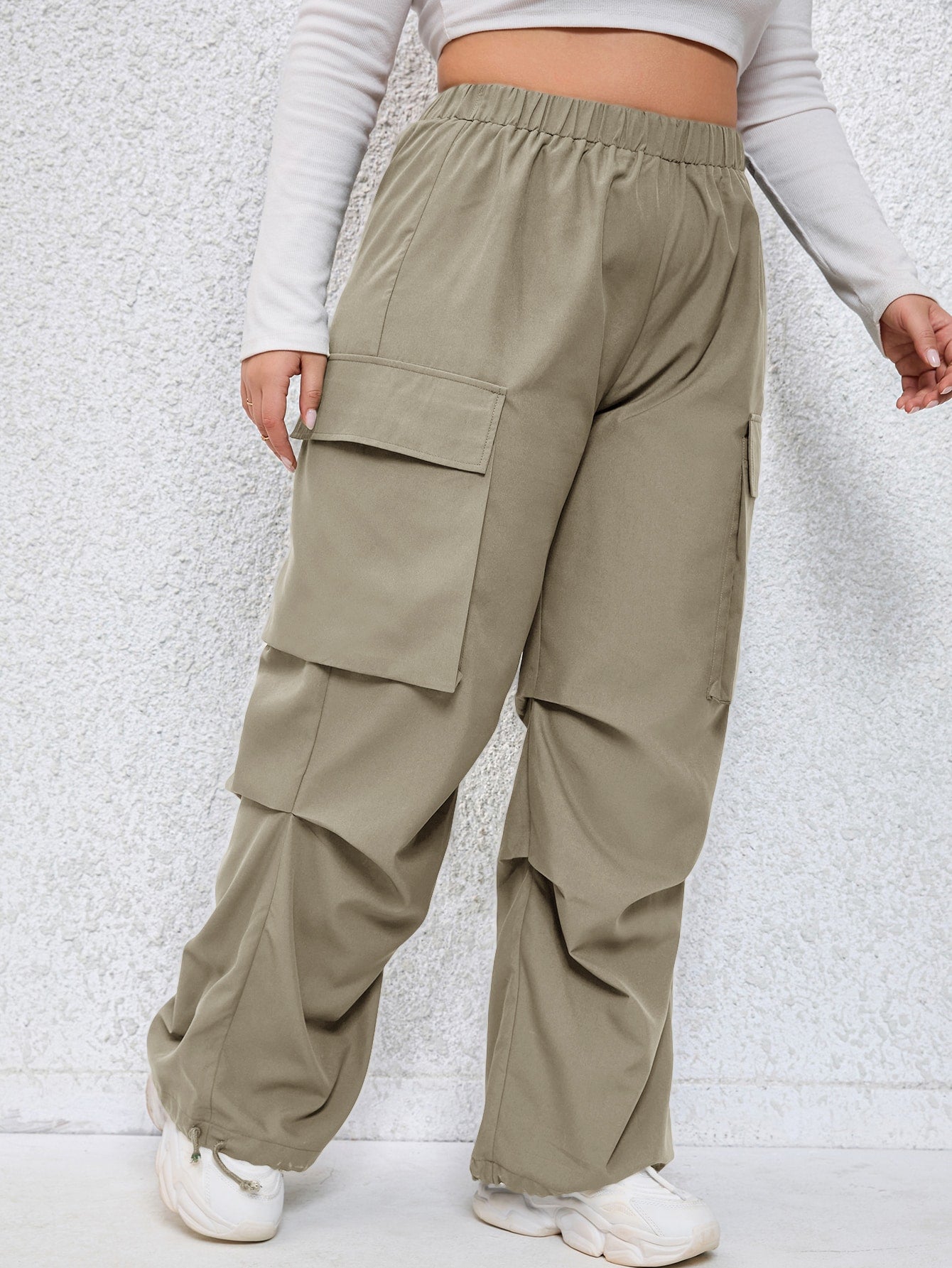 SHEIN Plus Flap Pocket Side Cargo Pants - Negative Apparel