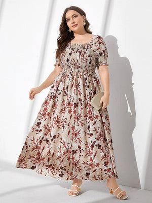 SHEIN Plus Floral Print Square Neck Dress - Negative Apparel