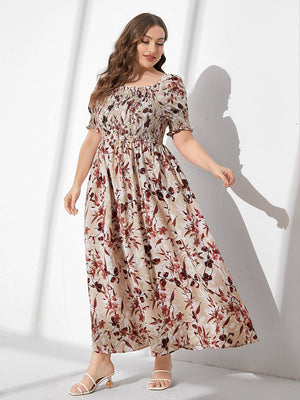 SHEIN Plus Floral Print Square Neck Dress - Negative Apparel