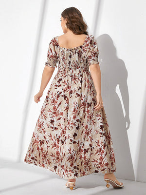 SHEIN Plus Floral Print Square Neck Dress - Negative Apparel