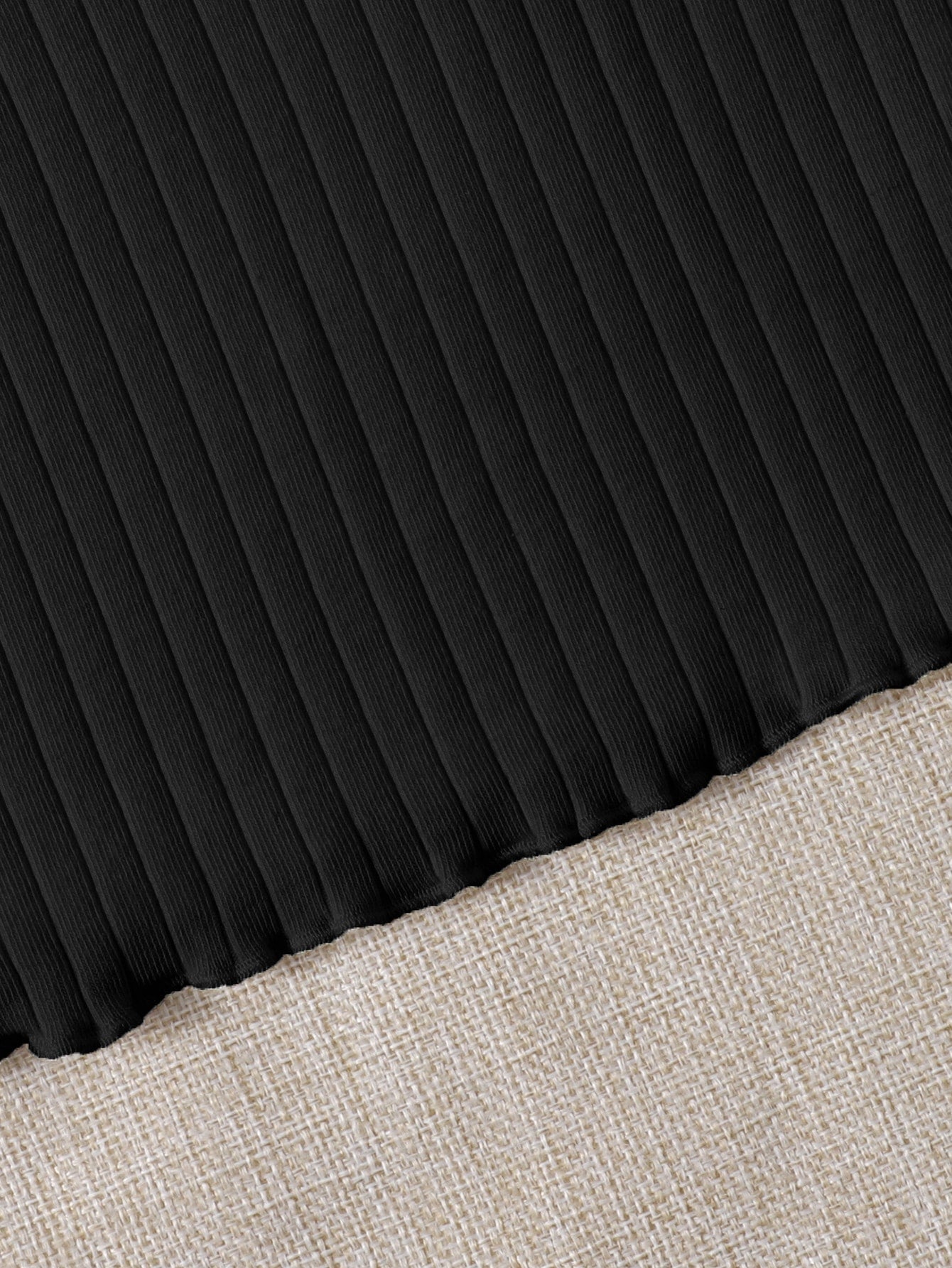 SHEIN Plus Mock Neck Lettuce Trim Rib-knit Tee - Negative Apparel