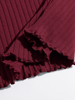 SHEIN Plus Mock Neck Lettuce Trim Rib-knit Tee - Negative Apparel