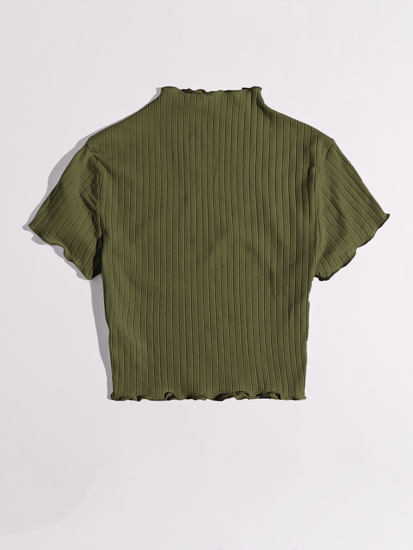 SHEIN Plus Mock Neck Lettuce Trim Rib-knit Tee - Negative Apparel