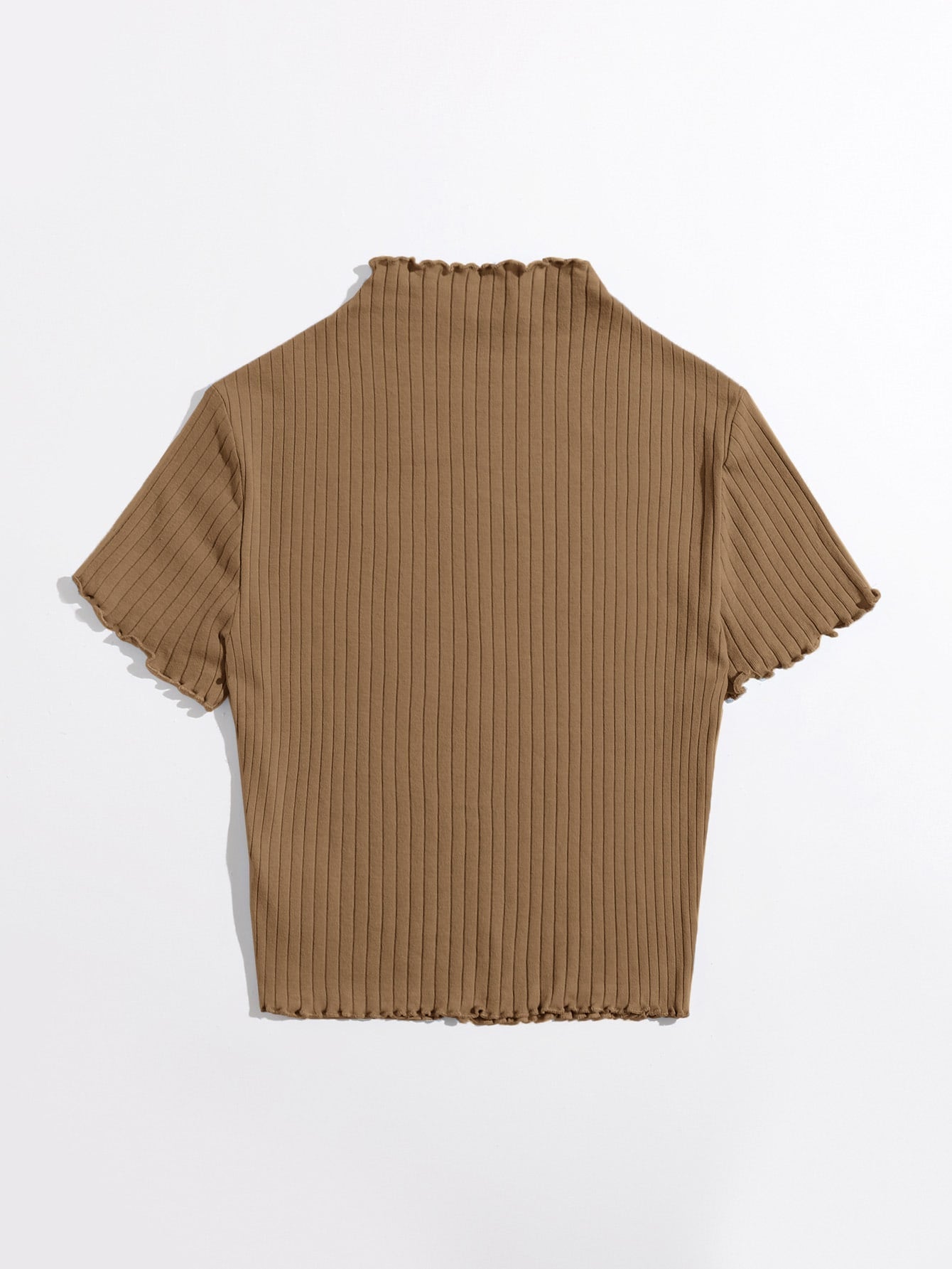 SHEIN Plus Mock Neck Lettuce Trim Rib-knit Tee - Negative Apparel