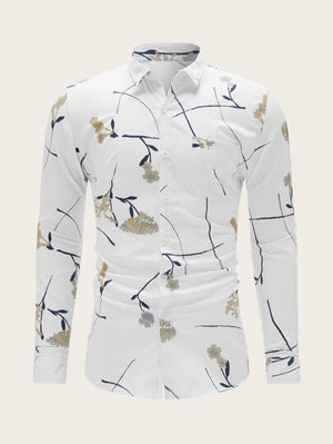 SHEIN Random Plants Print Shirt - Negative Apparel