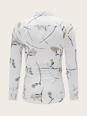 SHEIN Random Plants Print Shirt - Negative Apparel