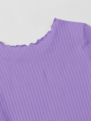 SHEIN Ribbed Lettuce-Edge Form-Fitting Top - Negative Apparel