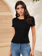 SHEIN Ribbed Lettuce-Edge Form-Fitting Top - Negative Apparel