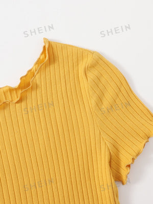 SHEIN Ribbed Lettuce-Edge Form-Fitting Top - Negative Apparel