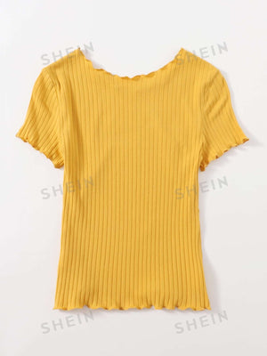 SHEIN Ribbed Lettuce-Edge Form-Fitting Top - Negative Apparel