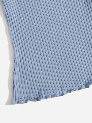 SHEIN Ribbed Lettuce-Edge Form-Fitting Top - Negative Apparel