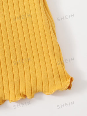 SHEIN Ribbed Lettuce-Edge Form-Fitting Top - Negative Apparel