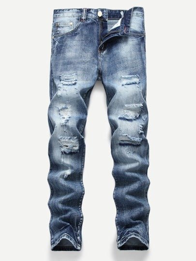 SHEIN Ripped Frayed Bleach Wash Jeans - Negative Apparel