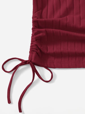 SHEIN Round Neck Short Sleeves Drawstring Ruched Side Rib-Knit Tee - Negative Apparel