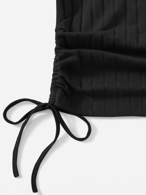 SHEIN Round Neck Short Sleeves Drawstring Ruched Side Rib-Knit Tee - Negative Apparel