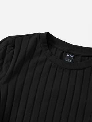 SHEIN Round Neck Short Sleeves Drawstring Ruched Side Rib-Knit Tee - Negative Apparel