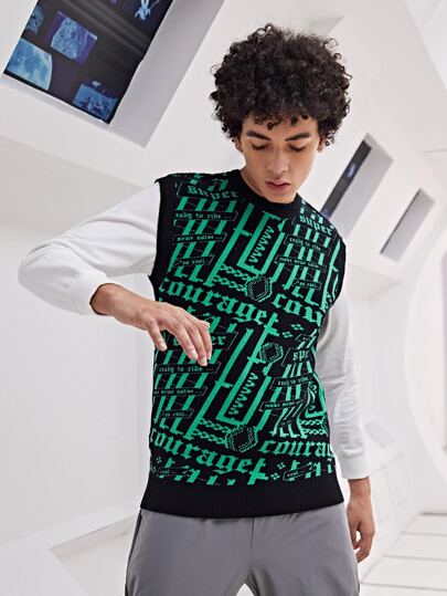 SHEIN Slogan print Neon Sweater Vests - Negative Apparel