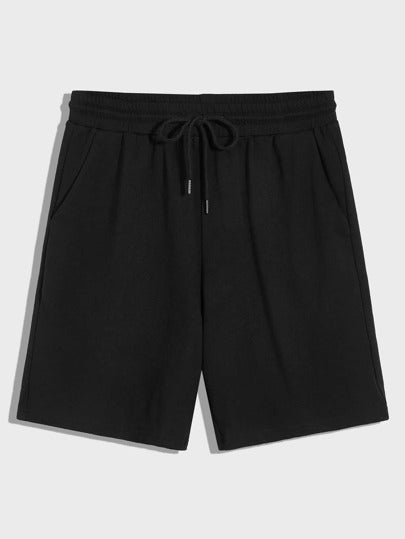SHEIN Solid Black Drawstring Waist Shorts - Negative Apparel
