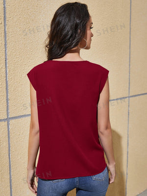 SHEIN Solid Cowl Collar Blouse - Negative Apparel