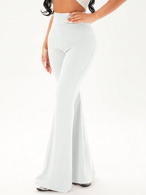 SHEIN Solid Rib Knit Flare Leg Pants - Negative Apparel