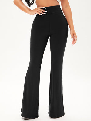 SHEIN Solid Rib Knit Flare Leg Pants - Negative Apparel