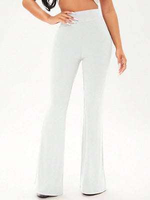 SHEIN Solid Rib Knit Flare Leg Pants - Negative Apparel