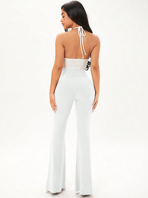SHEIN Solid Rib Knit Flare Leg Pants - Negative Apparel