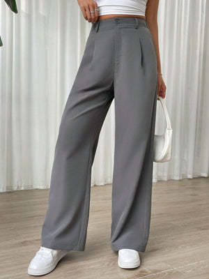 SHEIN Solid Wide Leg Pants - Negative Apparel