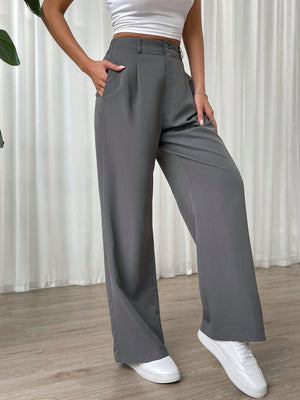 SHEIN Solid Wide Leg Pants - Negative Apparel