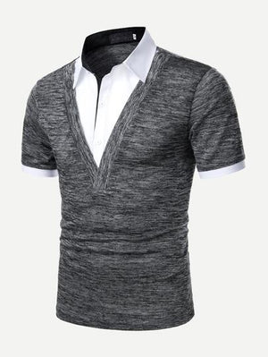 SHEIN Two-Piece Lapel Half-Sleeved Pullover Loose Casual - Negative Apparel