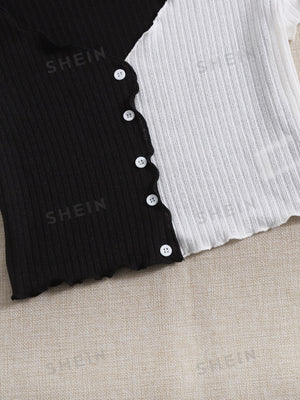 SHEIN Two Tone Lettuce Trim Tee - Negative Apparel