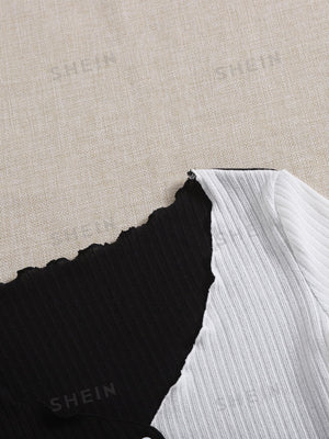 SHEIN Two Tone Lettuce Trim Tee - Negative Apparel