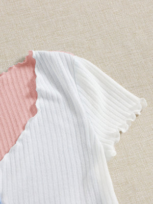 SHEIN Two Tone Lettuce Trim Tee - Negative Apparel