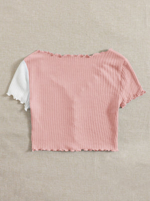 SHEIN Two Tone Lettuce Trim Tee - Negative Apparel