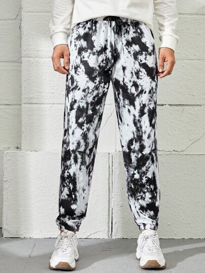 SHEIN White & Black Cloud Pattern Drawstring Waist Sweatpants - Negative Apparel