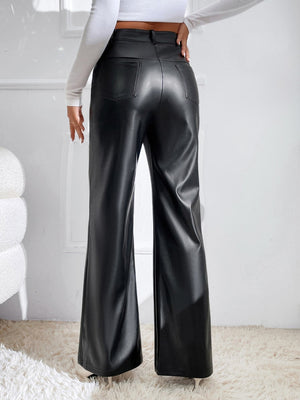 SHEIN Zipper Fly PU Flare Leg Pants - Negative Apparel