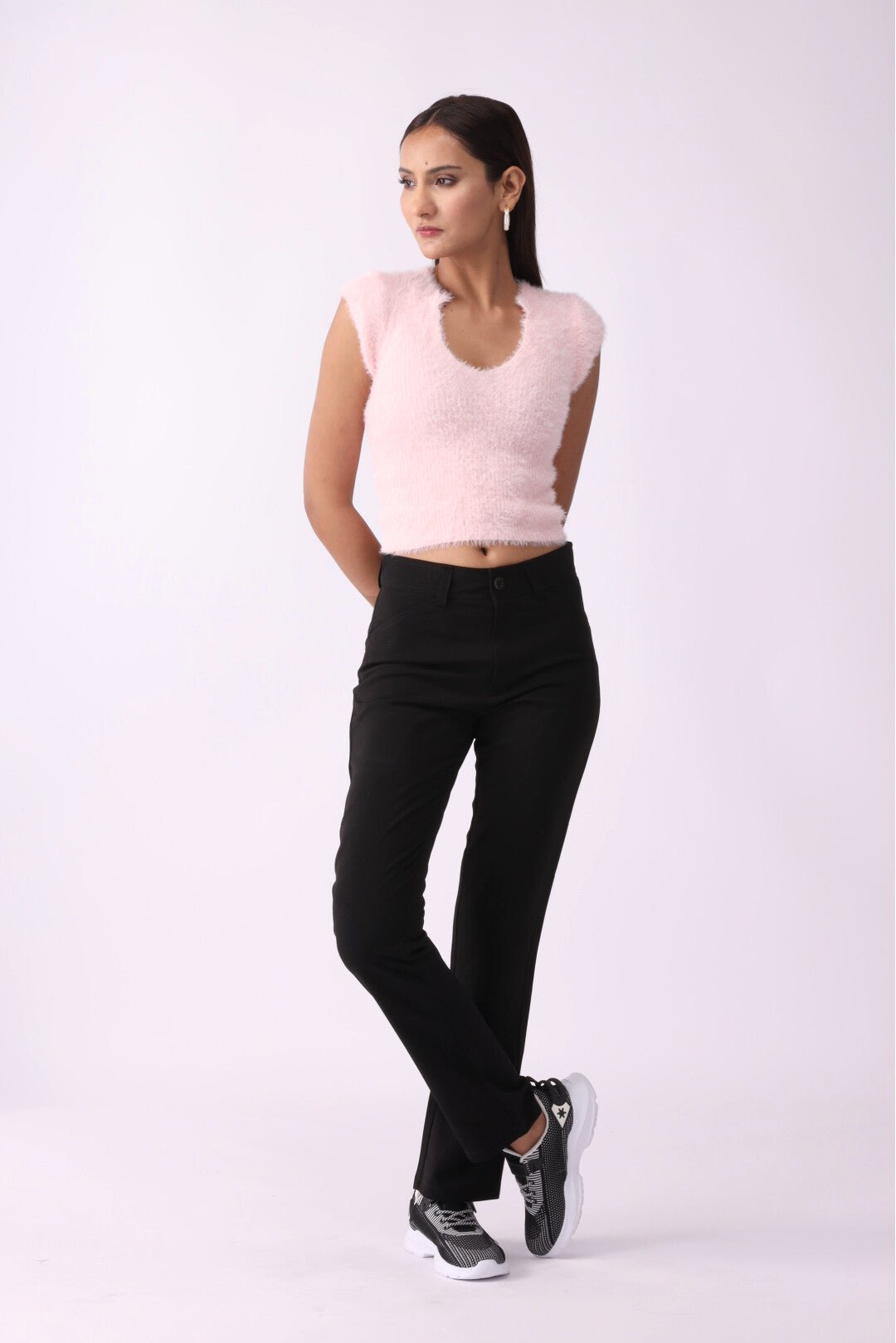 Sleeveless Faux Fur V Neck Top - Negative Apparel