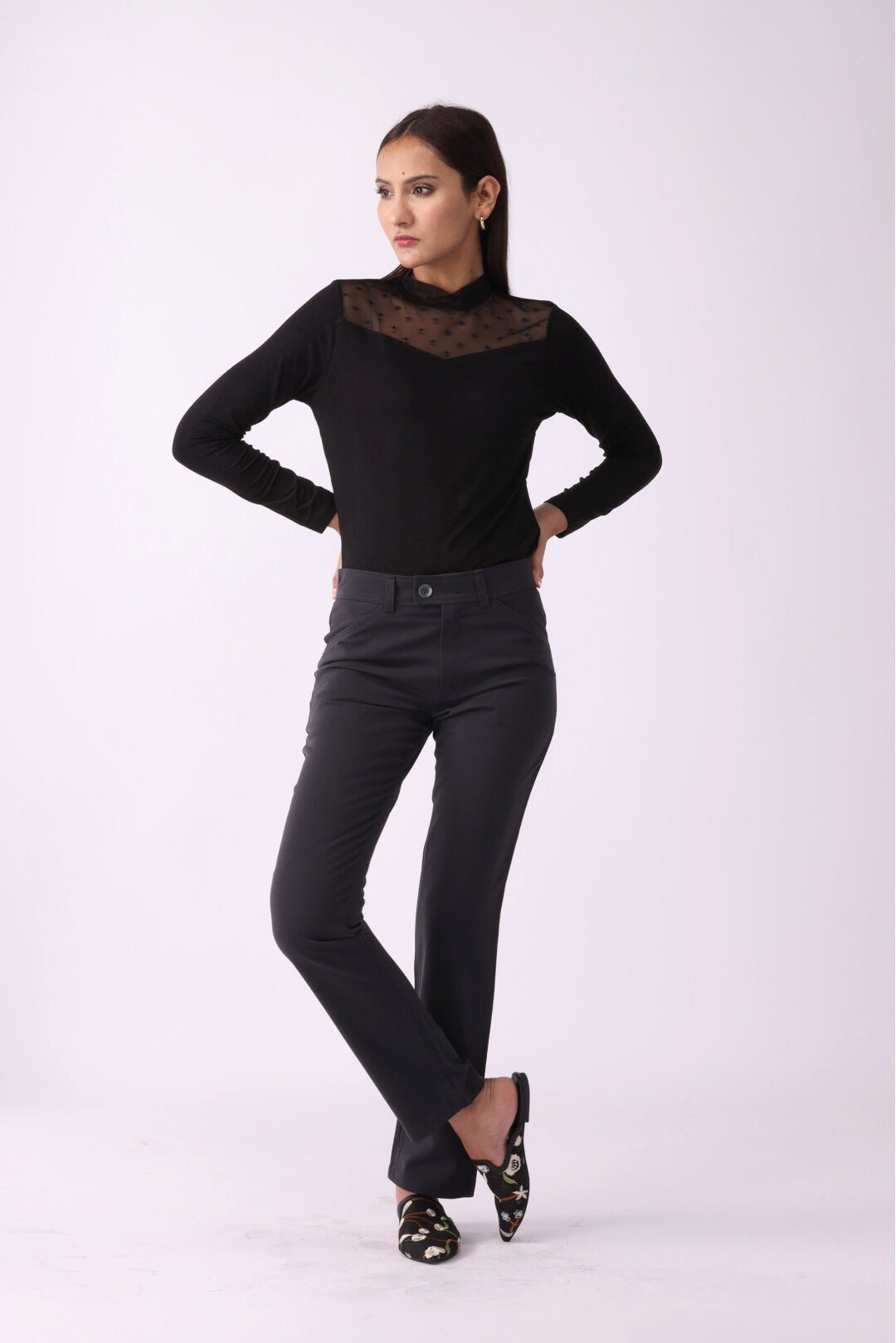 Solid Buttoned Straight Fit Pants - Negative Apparel