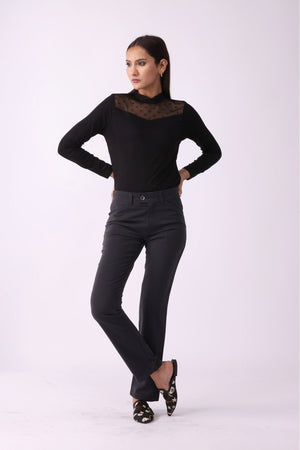 Solid Buttoned Straight Fit Pants - Negative Apparel