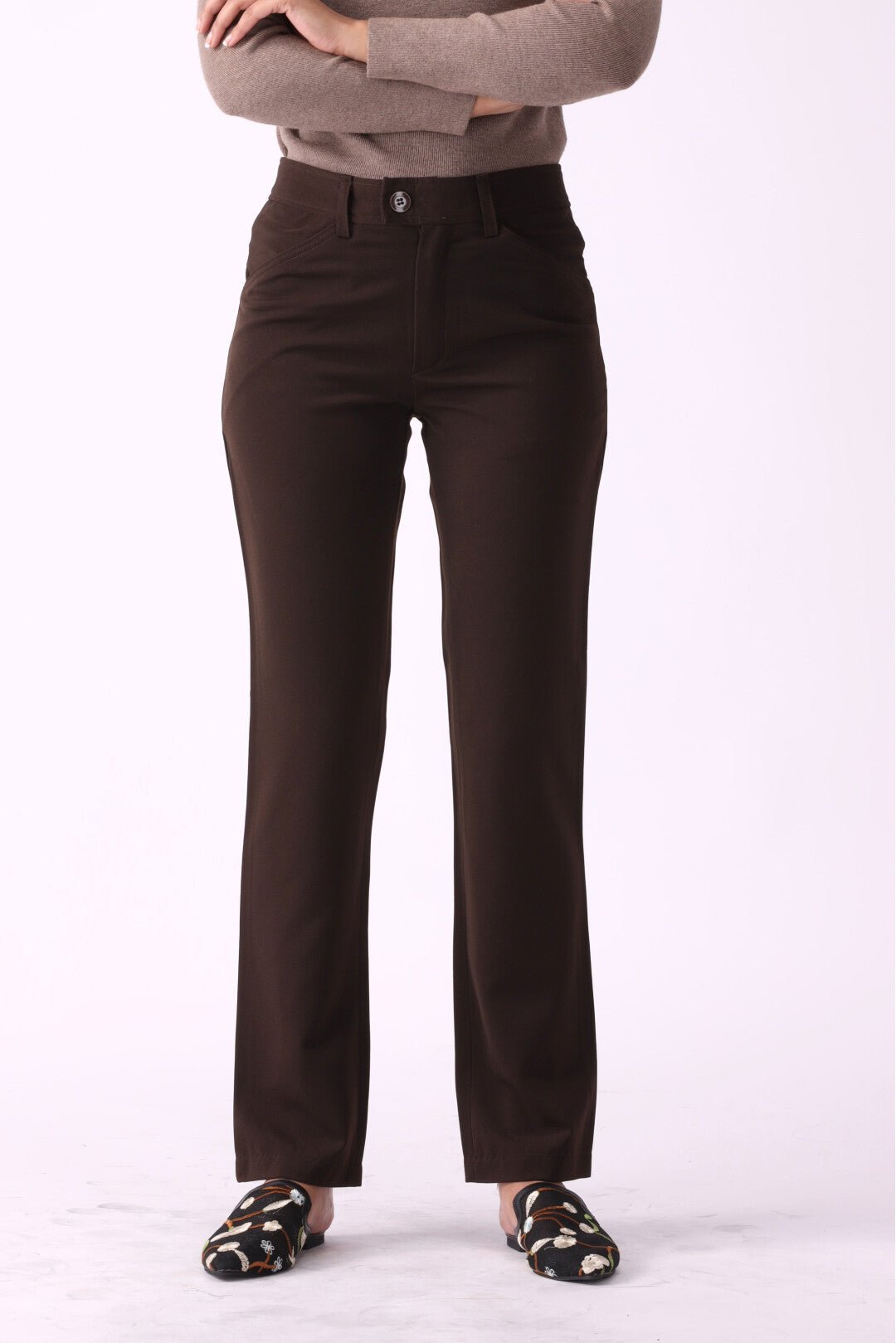Solid Buttoned Straight Fit Pants - Negative Apparel