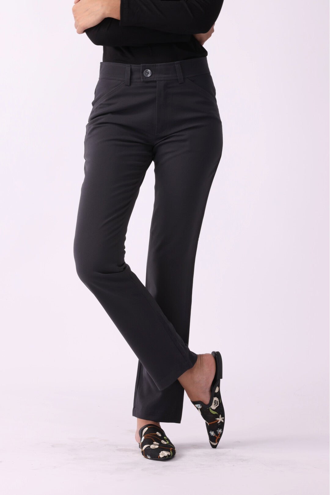 Solid Buttoned Straight Fit Pants - Negative Apparel