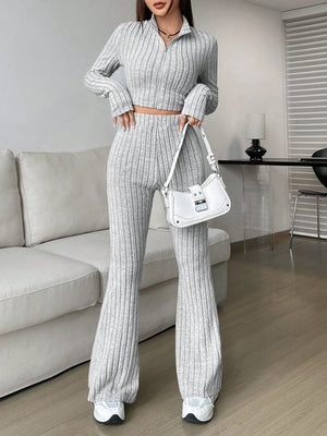 Solid Crop Tee & Flare Leg Pants - Negative Apparel