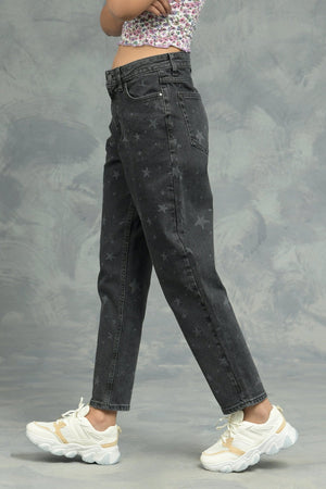 Star Pattern Mom Fit Jeans - Negative Apparel