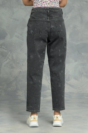 Star Pattern Mom Fit Jeans - Negative Apparel